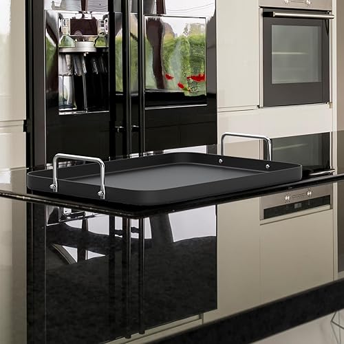 Miniatura 6 de SafBbcue Plancha clásica antiadherente anodizada de doble quemador, asas extraíbles que se mantienen frescas, aptas para horno, acero antiadherente,