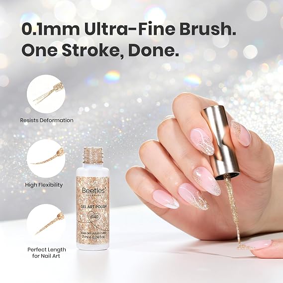 Beetles Gel Liner Nail Art Silver and Golden 2 Pcs Gel Nail Polish