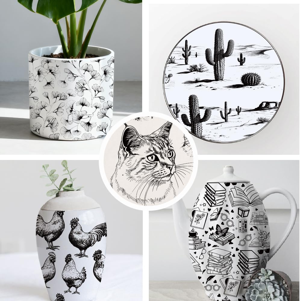 SUPERDANT 10PC Underglaze Paper Transfer for Pottery Plants Cats Chickens
