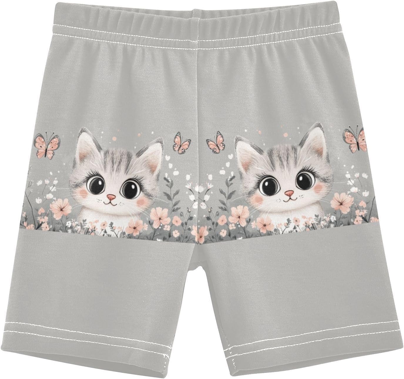 Cat Flower Butterfly Gray Girls Bike Shorts Toddler Soft Cotton Under Dress Cartwheel Shorts