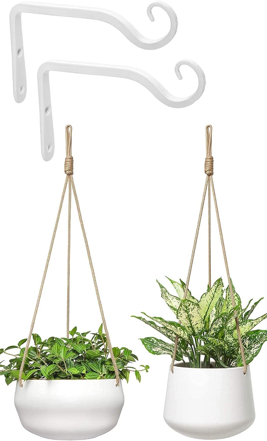 Mkono Ceramic Hanging Planter and Wall Hook Hanging Plant Bracket, Modern Plant Pot Geometric Porcelain Hanging Basket with Polyester Rope Hanger