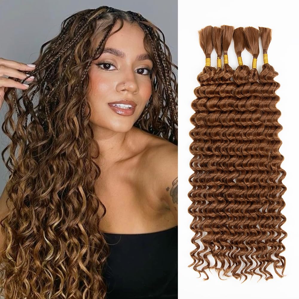 Braiding Hair, Boho Braids Hair 20 Inch 6 Bundles Deep Water Wave Bulk Hair for Braiding No Weft Curly Braiding Hair for Wet and Wavy Braiding Hair