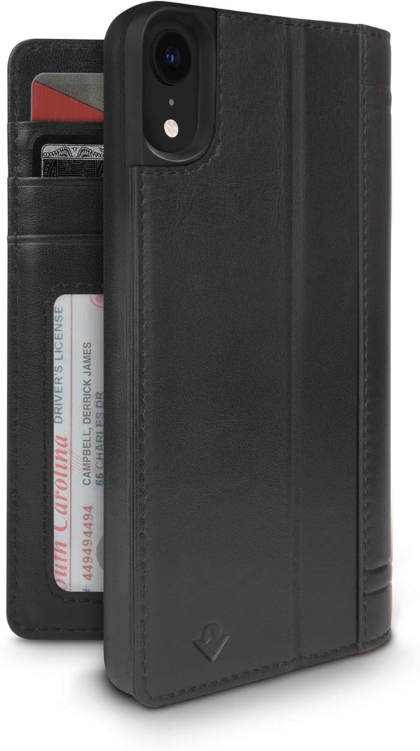 Twelve South Journal for iPhone XR | Luxury Leather Wallet Folio Case and Display Stand (Black)