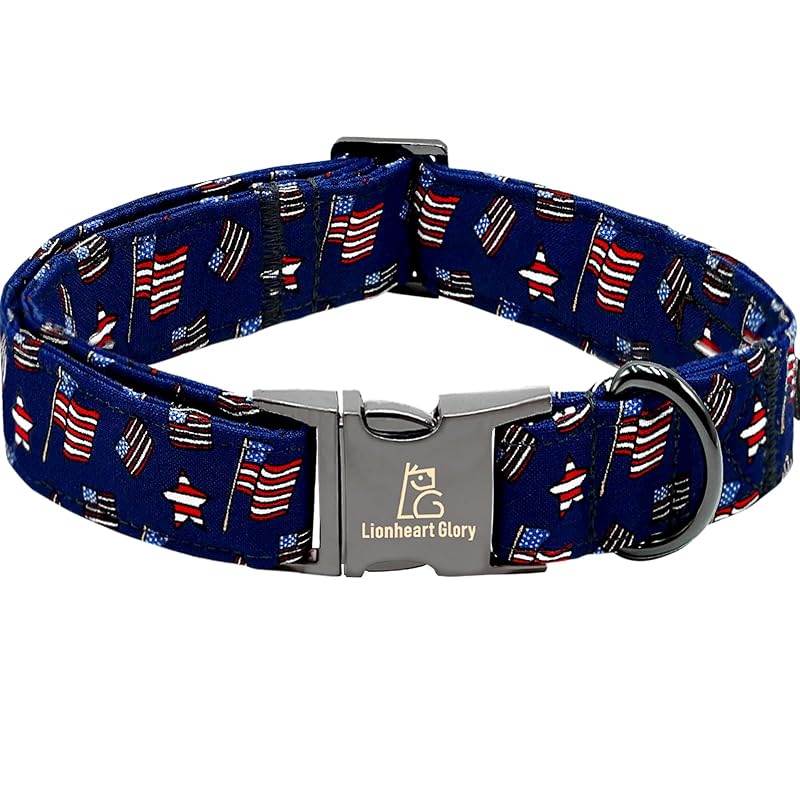 Coleira para Cães Pequenos Lionheart glory de Algodão com Laço e Estampa de Bandeira Americana, Tamanho Small (1 unidade)