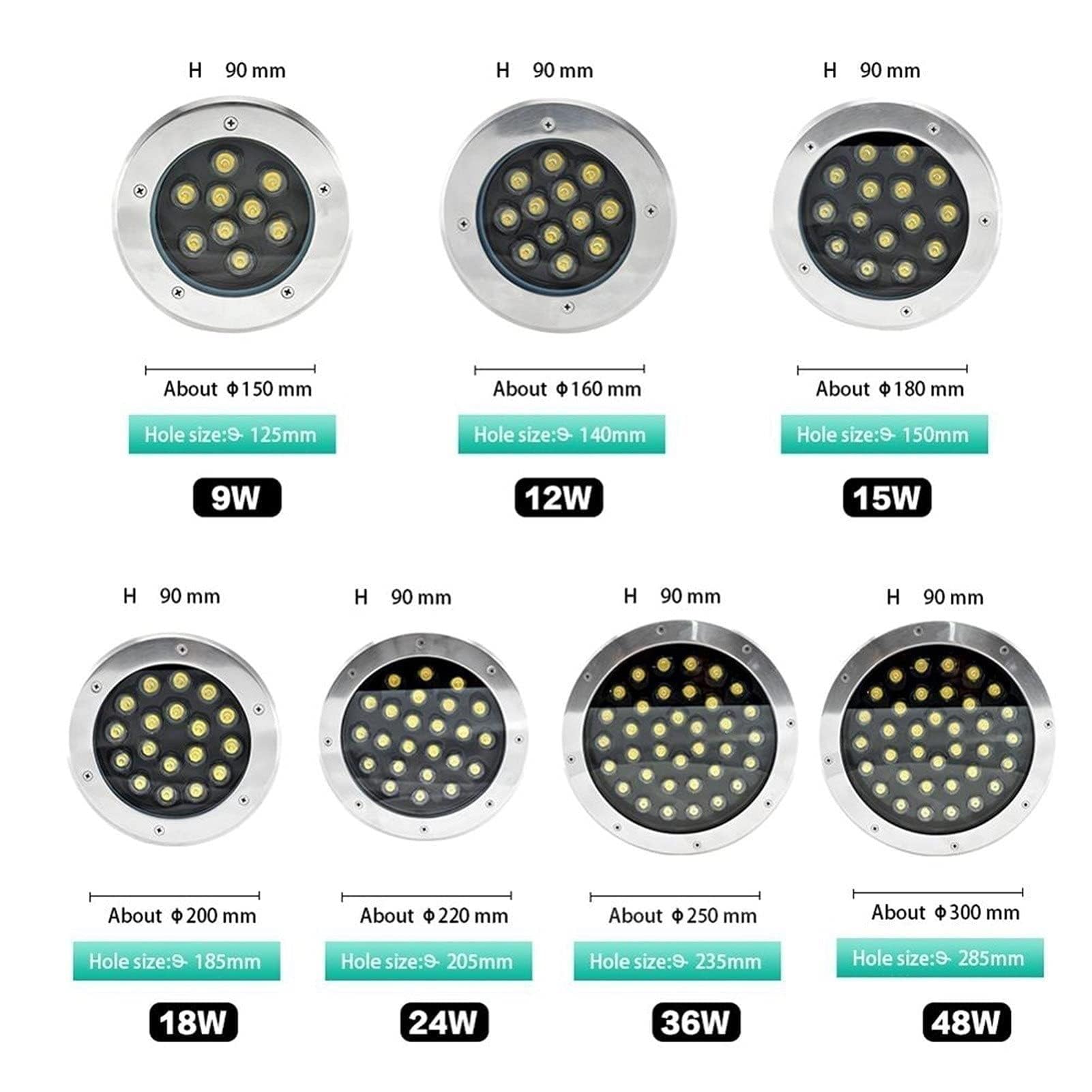 Luz LED sumergible - Foco empotrable for exteriores, Foco LED empotrable for exteriores de acero inoxidable de 24 V, Focos empotrados bajos impermeables IP68 for jardín, patio, iluminación de pa