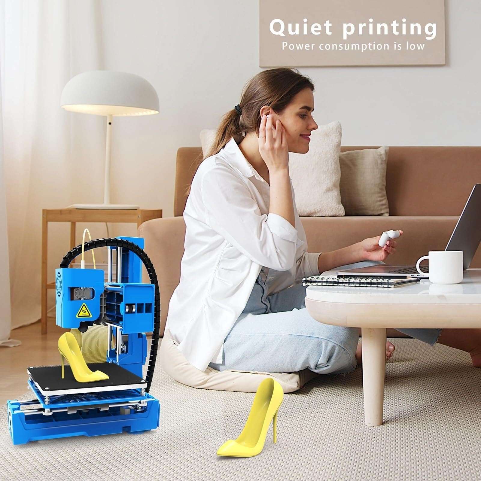 Imprimante 3D Mini machine d'impression de bureau pour enfants Format d'impression 100 x 100 x 100 mm Plateforme amovible Impression One-Key avec carte TF Filament échantillon PLA pour débutants