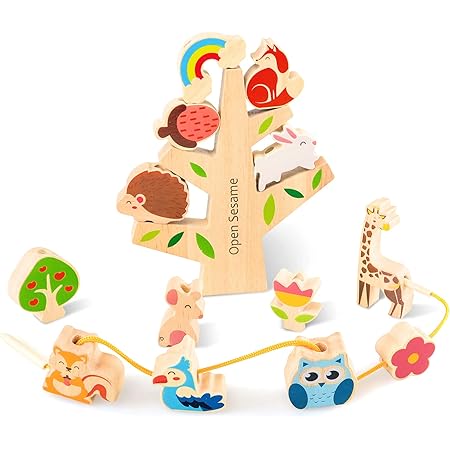 Amazon Corper Toys 木製おもちゃ ひもとおしおもちゃ 2in1 紐通しおもちゃ 動物 ひも通しセット 積み木 ブロック ビーズ バランスゲーム 指先訓練 バランスおもちゃ 木製パズル 立体 男の子 女の子 おもちゃ クリスマス プレゼント 積み木 おもちゃ