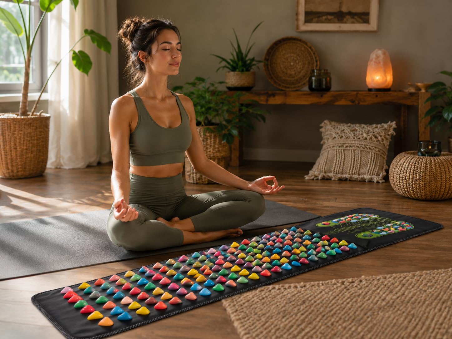 Mata do Akupresury z Kolorowymi Wypustkami ABS, 138 × 34 cm, do Masażu Stóp i Relaksu, Zwijana