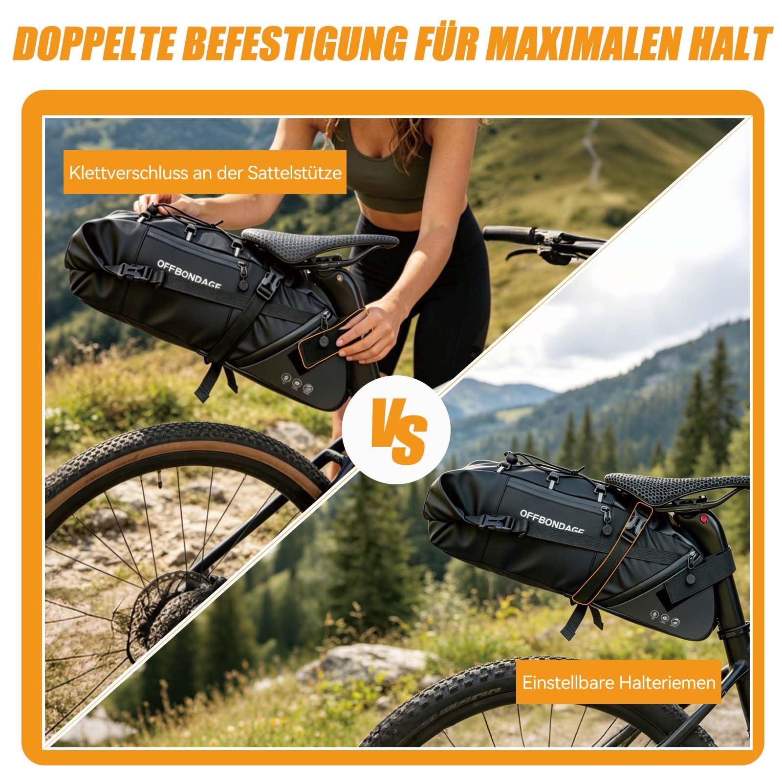 W&H Bikepacking Satteltasche,12 Liter Satteltaschen für Fahrrad mit 4 Seitentaschen,Wasserdicht,Fahrrad Satteltasche für Gravelbike, Rennrad, MTB,Trekking&Reise,schneller Sattelstützen-Montage