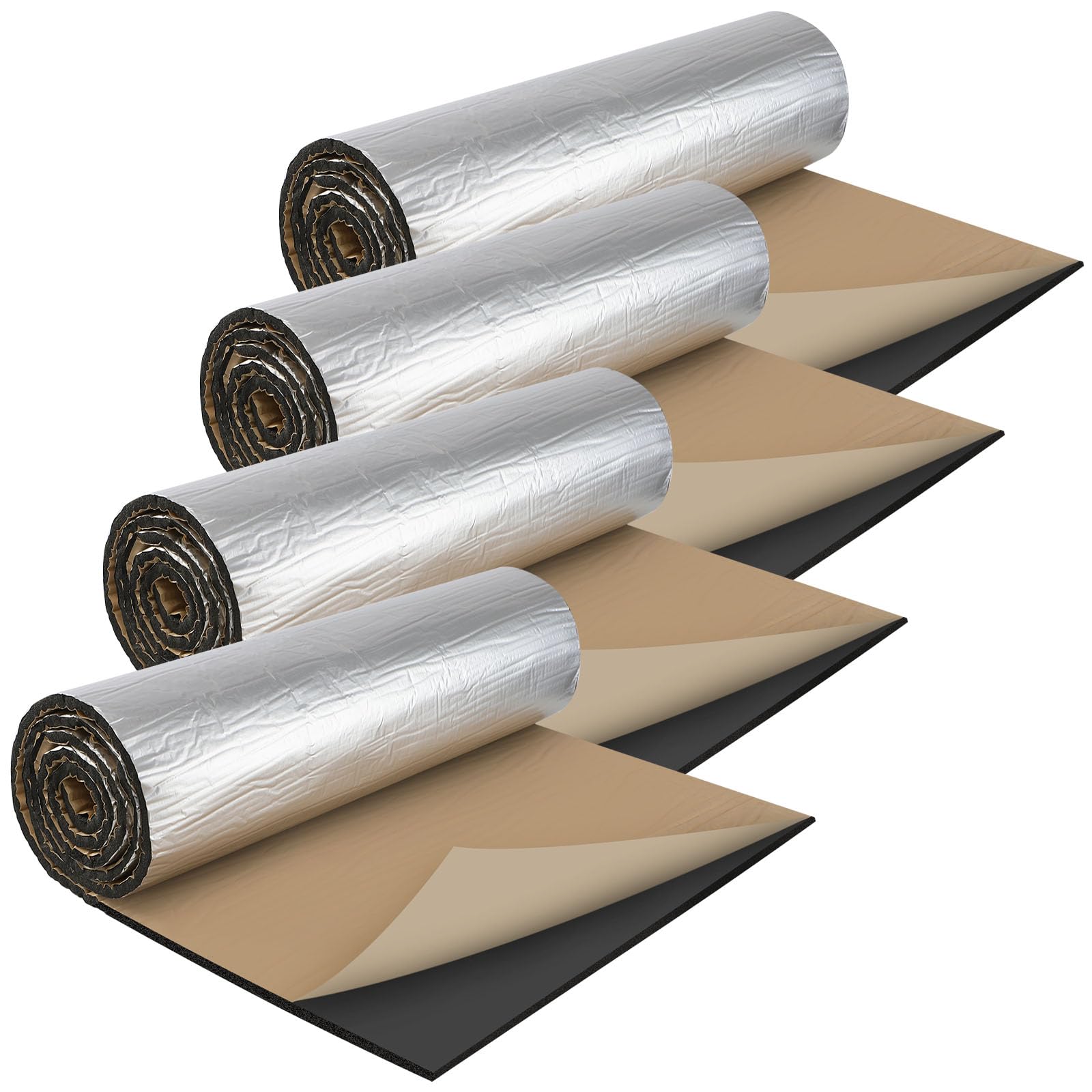 Self Adhesive Reflective Aluminium Foam Insulation 10mm Thick with Kraft Tin Foil Radiator Insulation Foil Reflector Sound Deadening Mat Foils Insulations for Floor Roof Garage Door 200x50cm 4PCS โ image 1