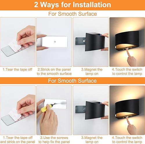 Miniatura 8 de Lightess Aplique de pared LED, lámpara de pared regulable con USB recargable, control táctil, lámpara de montaje en pared arriba hacia abajo, color