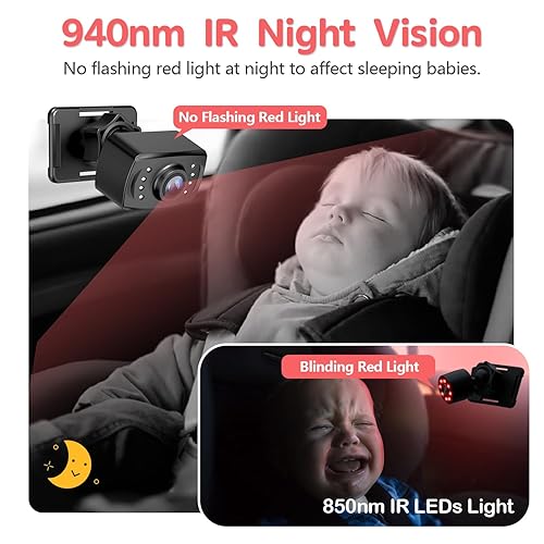 Miniatura 3 de Itomoro Cámara de coche para bebé HD 1080P con pantalla de doble canal con 2 cámaras de visión nocturna IR, fácil de instalar cámara de coche de 4.3