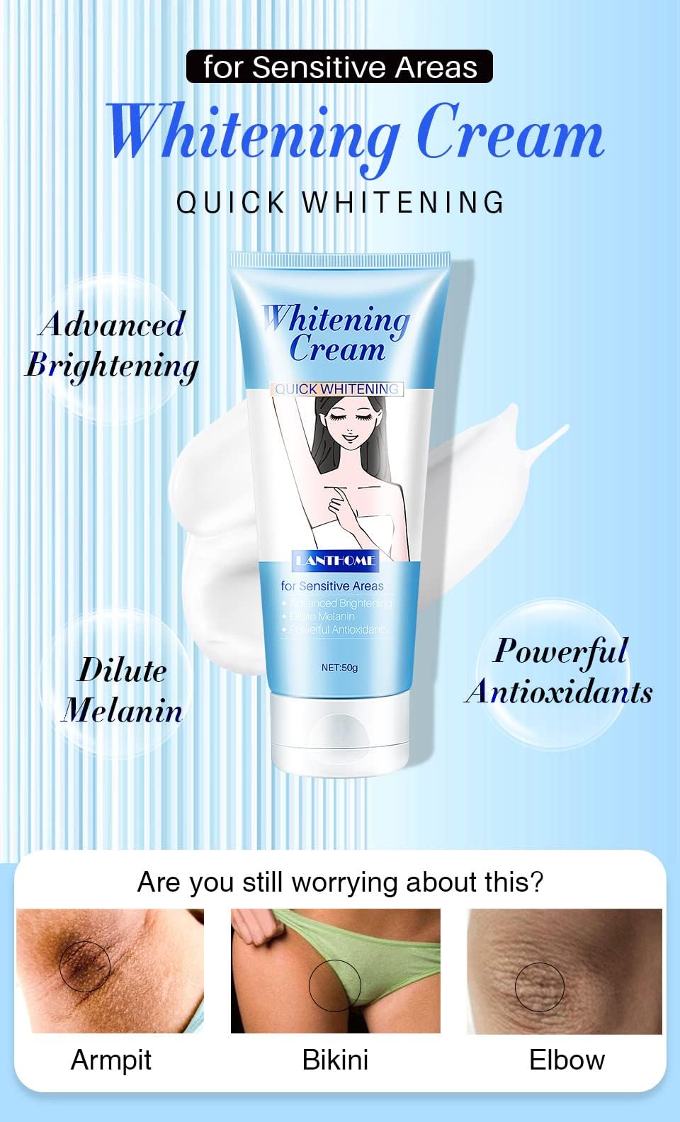 Instant result, dark spot corrector. Quick whitening complex body cream underarm cream, concealer and sensitive part brightening with Collagen, corrector remover