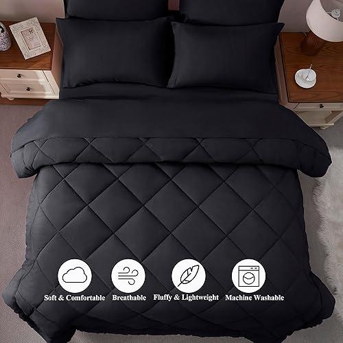 Miniatura 4 de ELNIDO QUEEN Juego de edredón tamaño matrimonial, color negro, 7 piezas de cama en una bolsa, juego de cama para todas las estaciones, juegos de