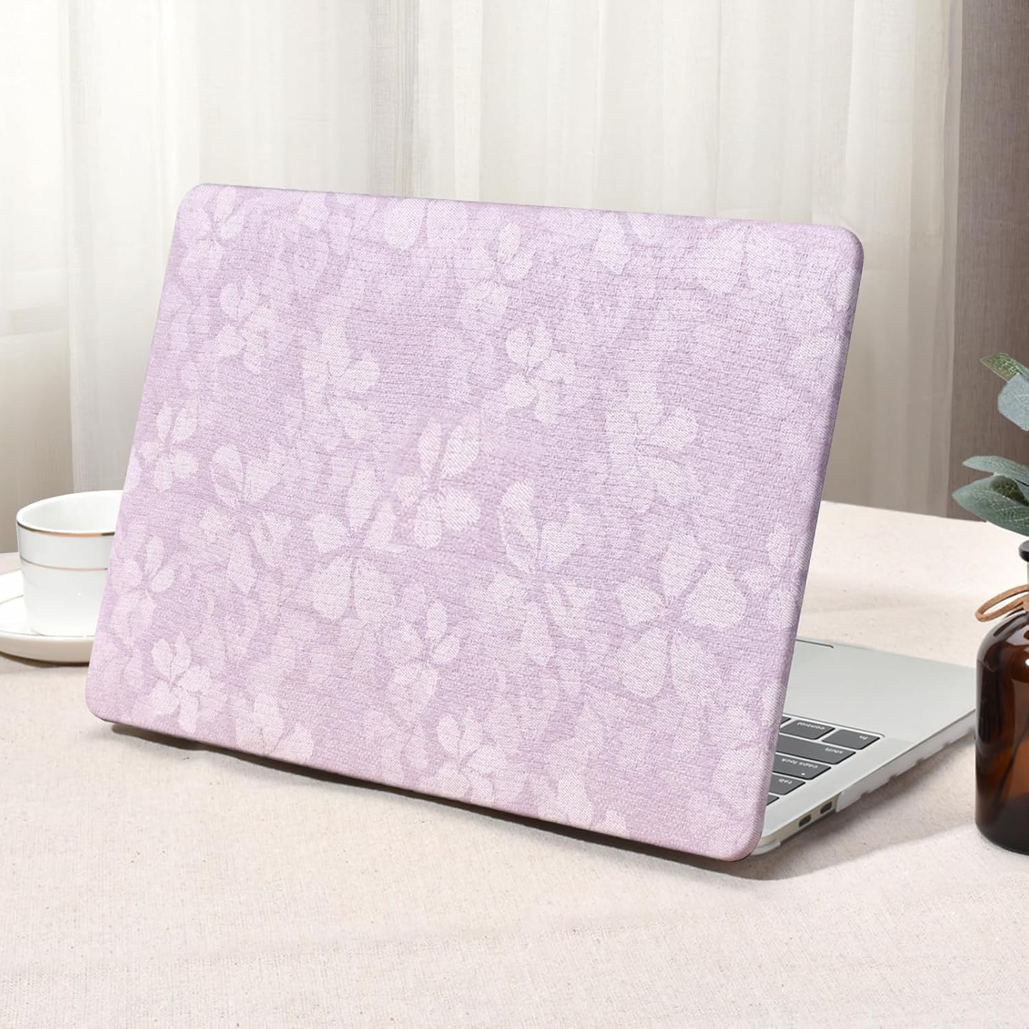 Seorsok Compatible with MacBook Pro 13 inch Case M2 2023,2022,2021-2016 A2338 M1 A2251 A2289 A2159 A1989 A1708 A1706,Leaves Printed Leather Plastic Hard Shell Case with Keyboard Cover,Purple
