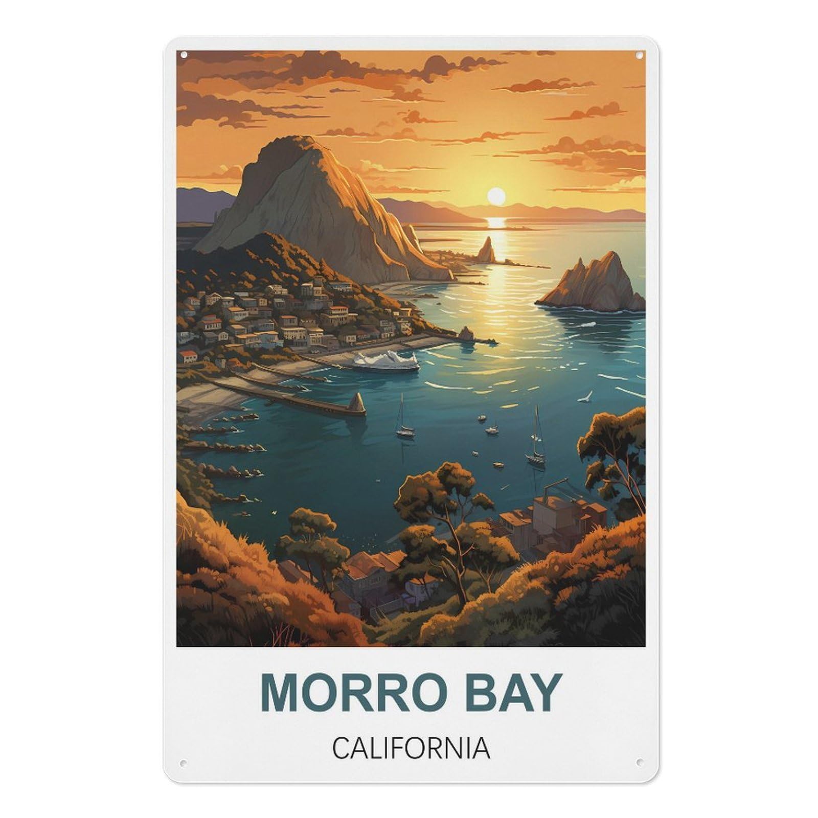 Morro Bay California Retro Design Tin Painting Vintage Tin Sign 08x12inch(20x30cm) Wall Art for Home Office Bedroom Living Room Cafes Wall Decor