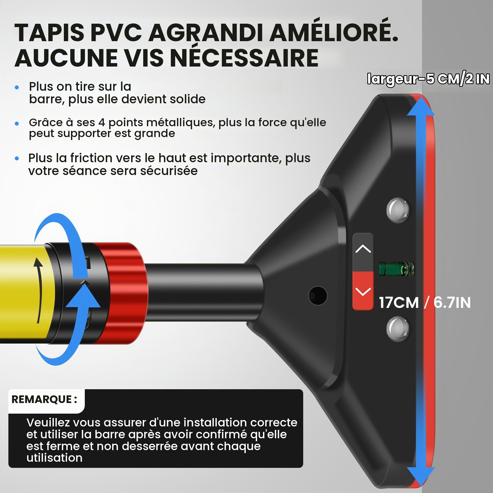 Chinstange de porte, barre de traction Pameil avec capacité de charge jusqu’à 200 kg, barre d’appui sans vis, extensible de 75–94 cm