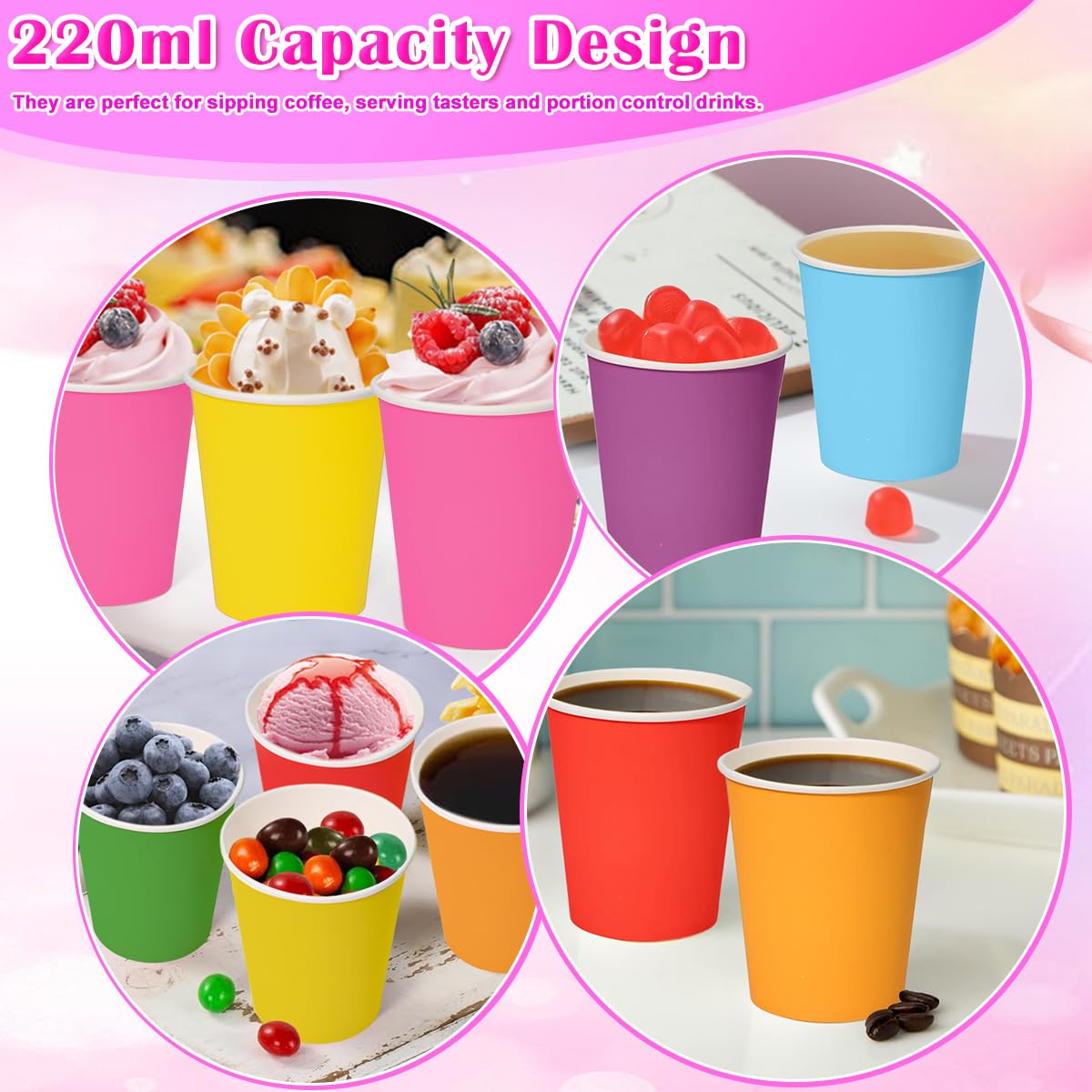 100 Pezzi Bicchieri di Carta Colorati da 220 ml Bicchierini Biodegradabili Cartoncino Multicolori Bicchieri Carta Tazze Carta per Feste per Feste Compleanni e Matrimoni, 10 Colori