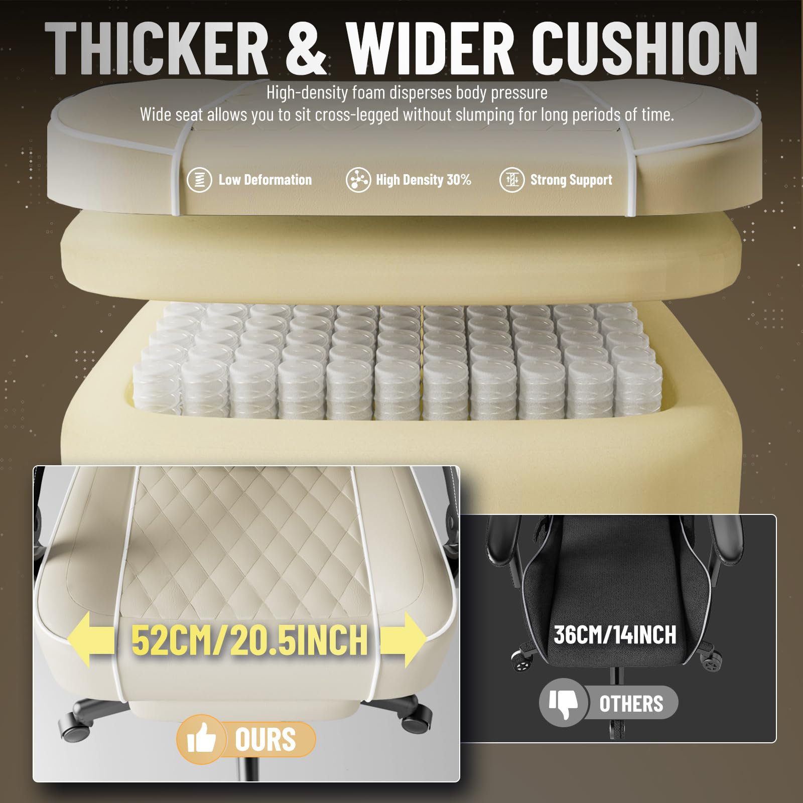 Huracan Chaise Gaming, Fauteuil Gamer avec Massage, Gaming Chair Ergonomique pour PU, Siège de Bureau Gaming réglable et pivotante à 360°, Chaise Gamer avec Repose-Pieds, Beige