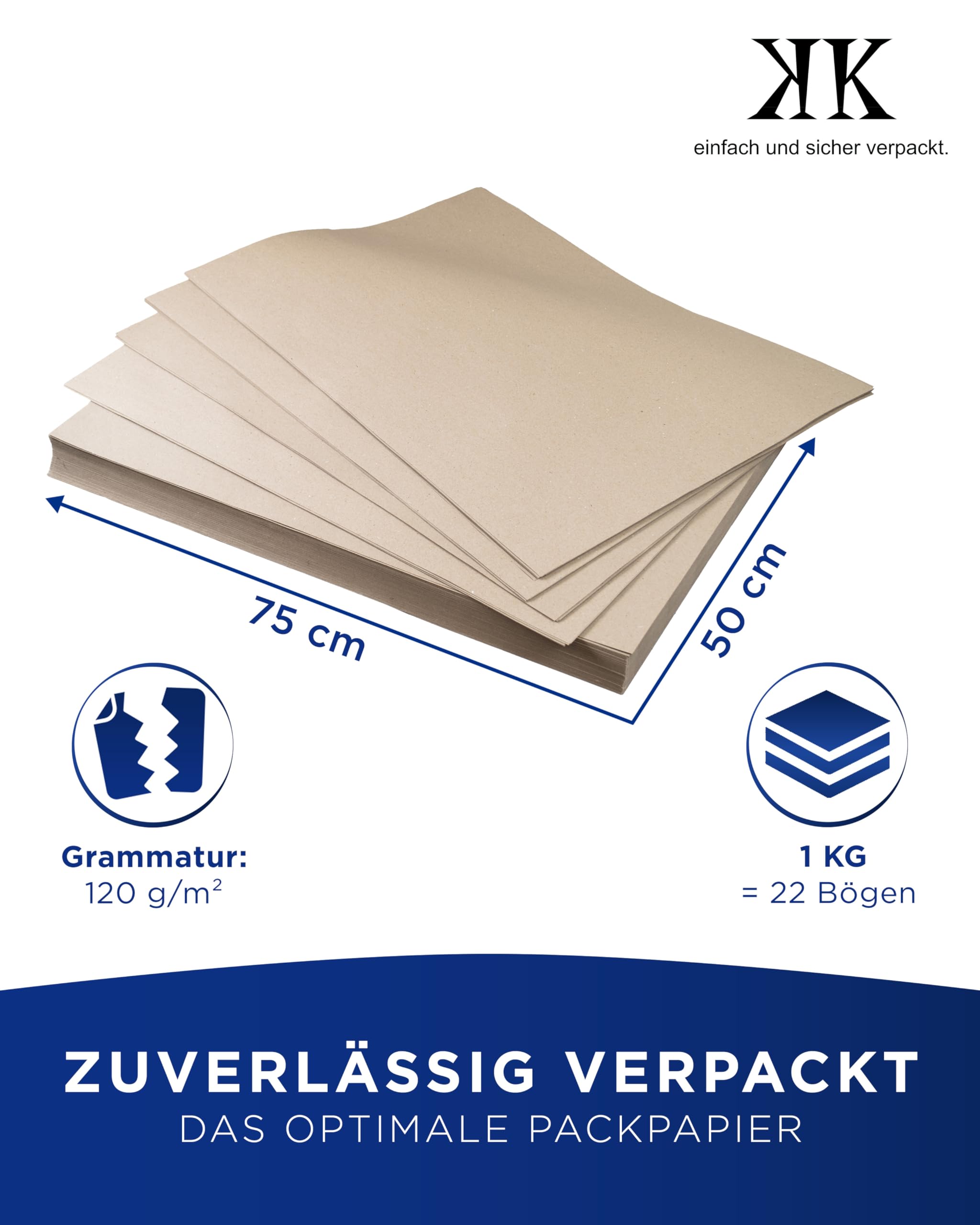 Feuilles de 10 kg de 50 x 75 cm 120 g/m² de papier kraft papier d'emballage pratique