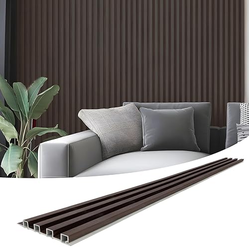 Miniatura 16 de Art3d Paquete de 8 paneles de pared de listones acústicos WPC de 96 x 6 pulgadas para decoración interior moderna, fondo de TV, sala de estar, negro