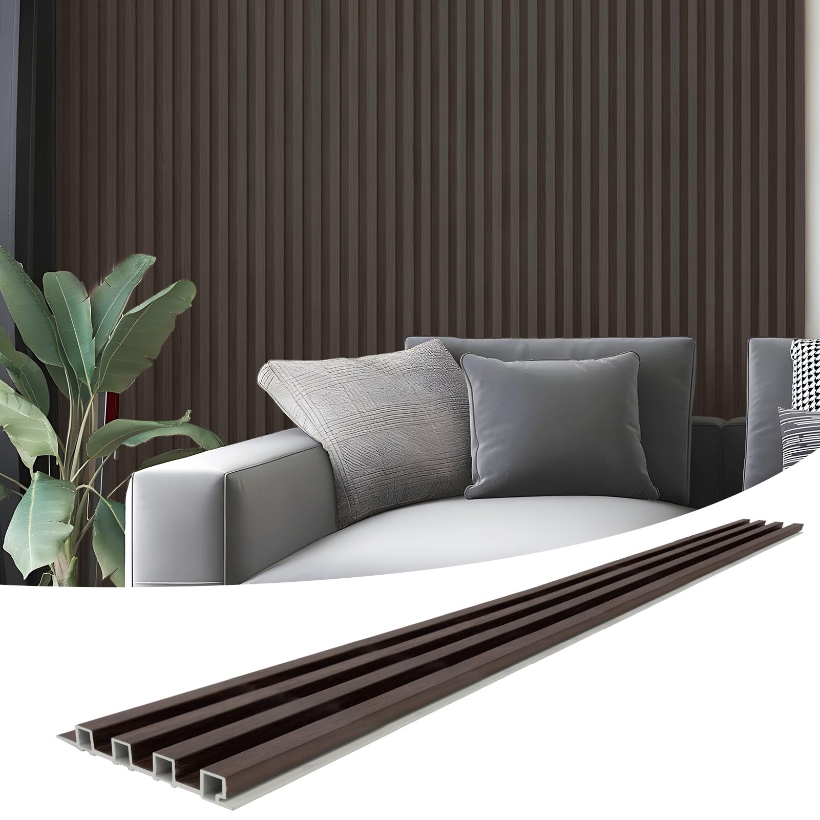 Art3d Slat Wall Panel for Modern Decor, WPC Acoustic Diffuser Panel, 8-Pack 96 x 6in. Black Walnut (Set of 3)
