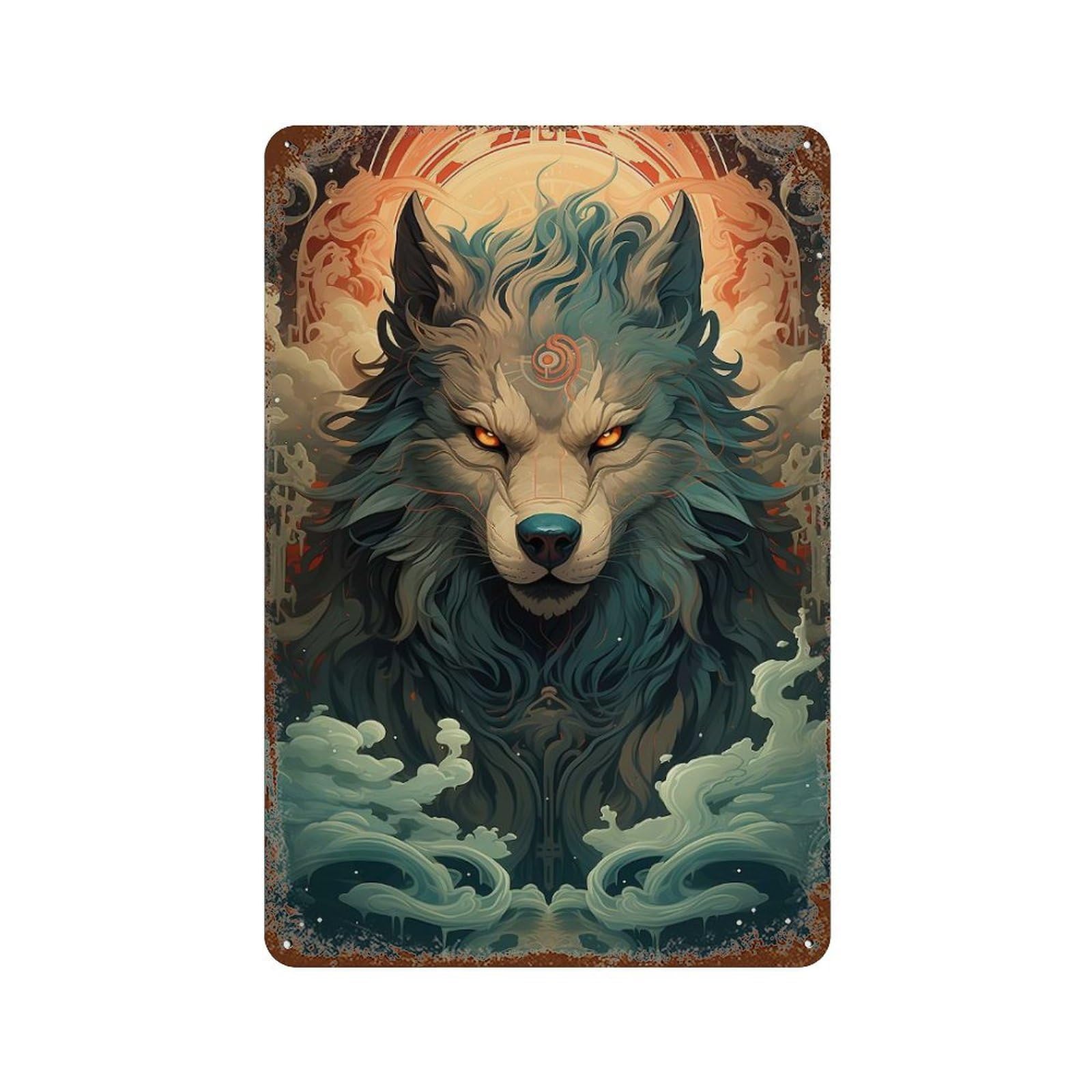 Rust Effect Unreal Magical Wolf Vintage Metal Tin Sign 11.8"x7.9", Vintage Wall Decor for Office, Studio And Wall Decor