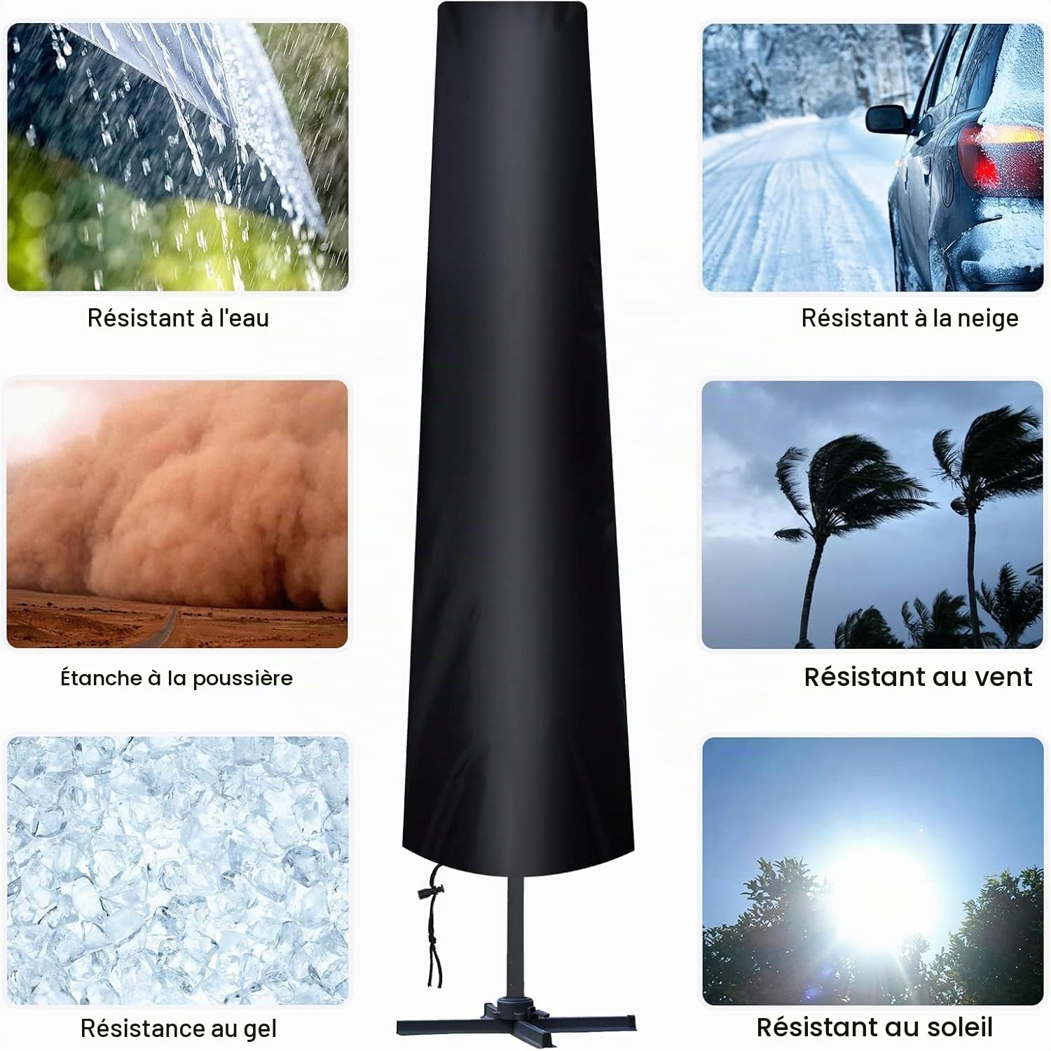 AiQInu Housse Parasol Droit Ø 300 cm, 2 Pièces 210D Oxford Housse de Protection pour Parasol avec Sac de Rangement, Résistant aux Intempéries, aux UV, à la Neige