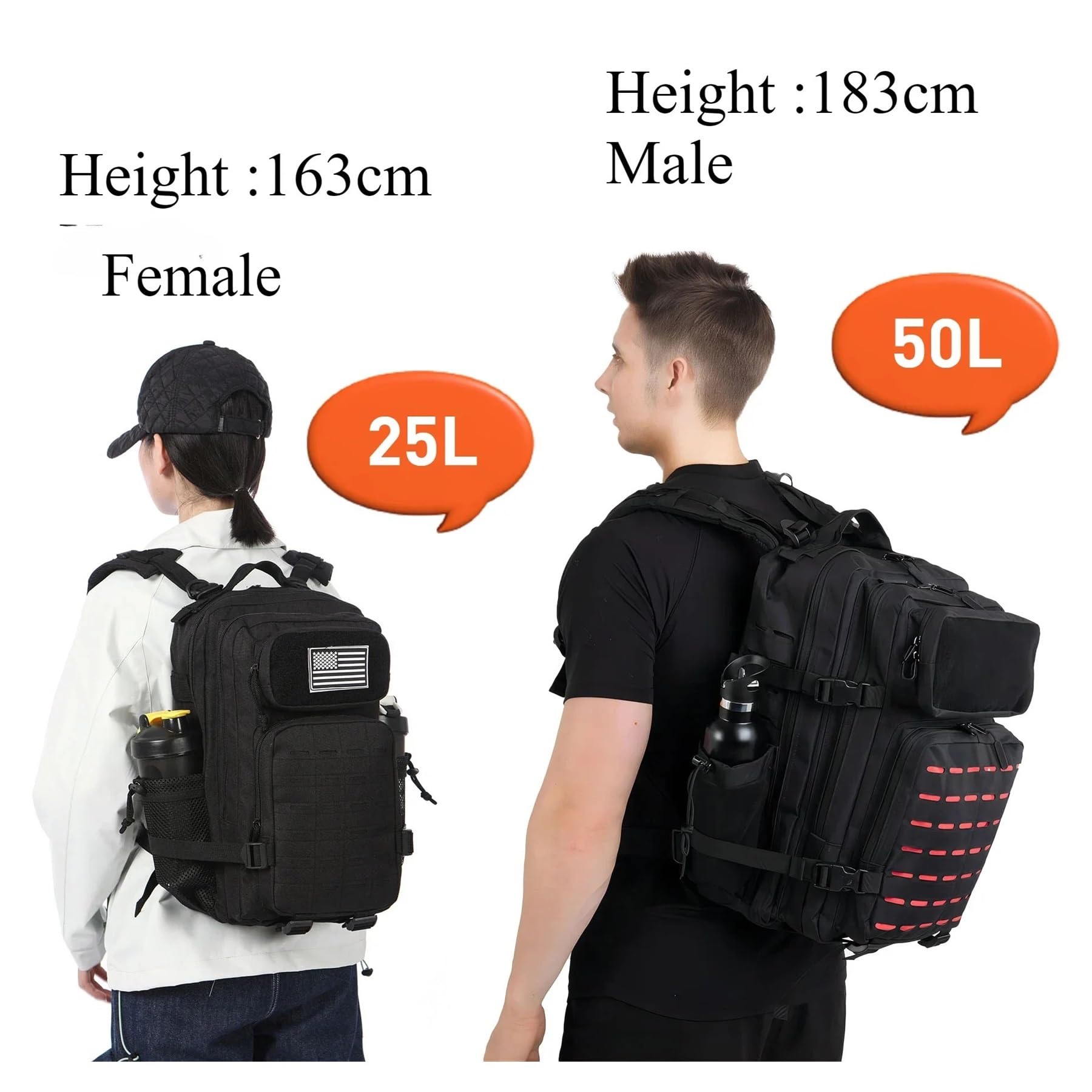 Zaino da palestra impermeabile 25 l/50 l con 2 portabottiglie