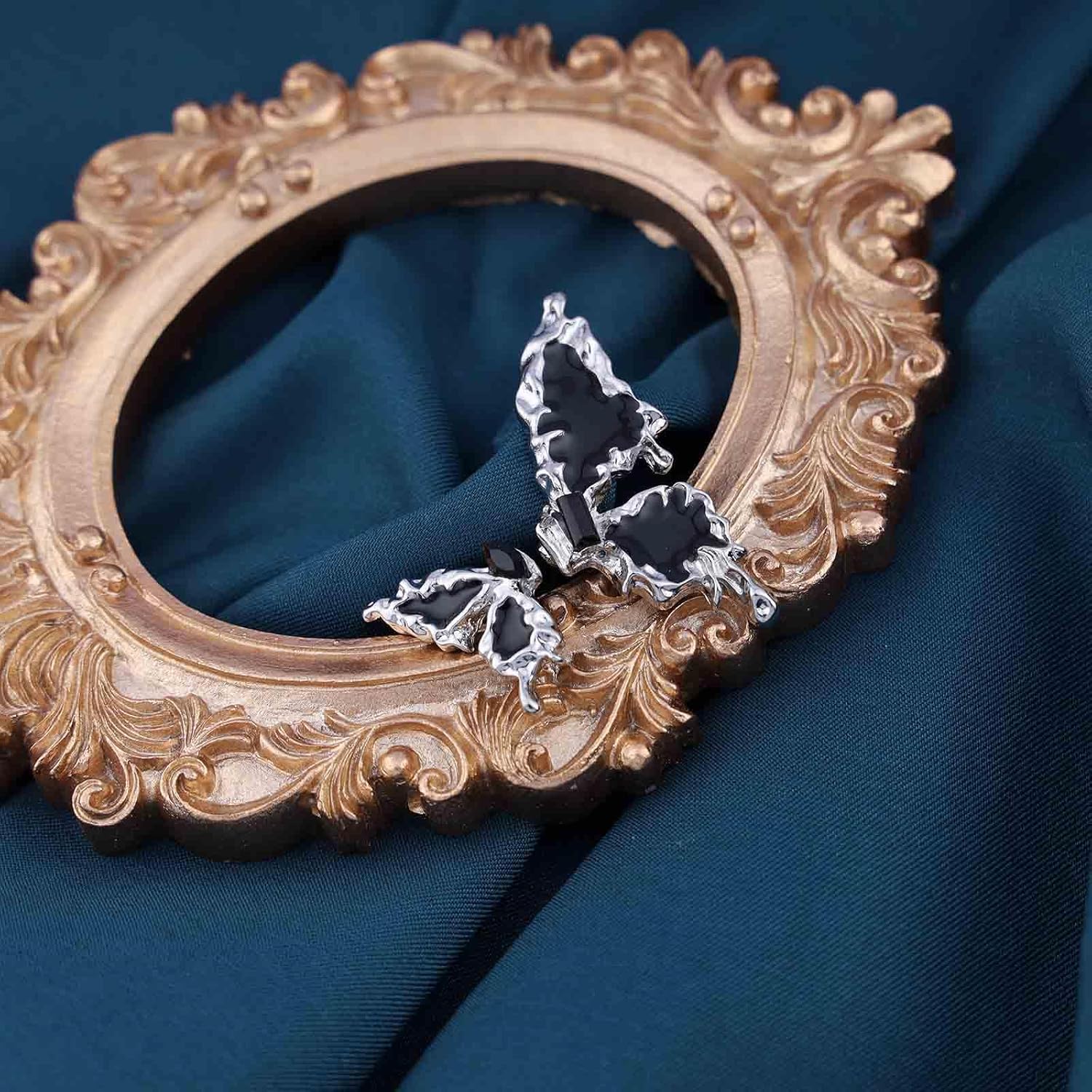 Bohemian Onyx Butterfly Earrings Black Crystal Butterfly Earrings Enamel Butterfly Stud Earrings Asymmetrical Butterfly Black Earrings Jewelry for Women Gifts - Image 3