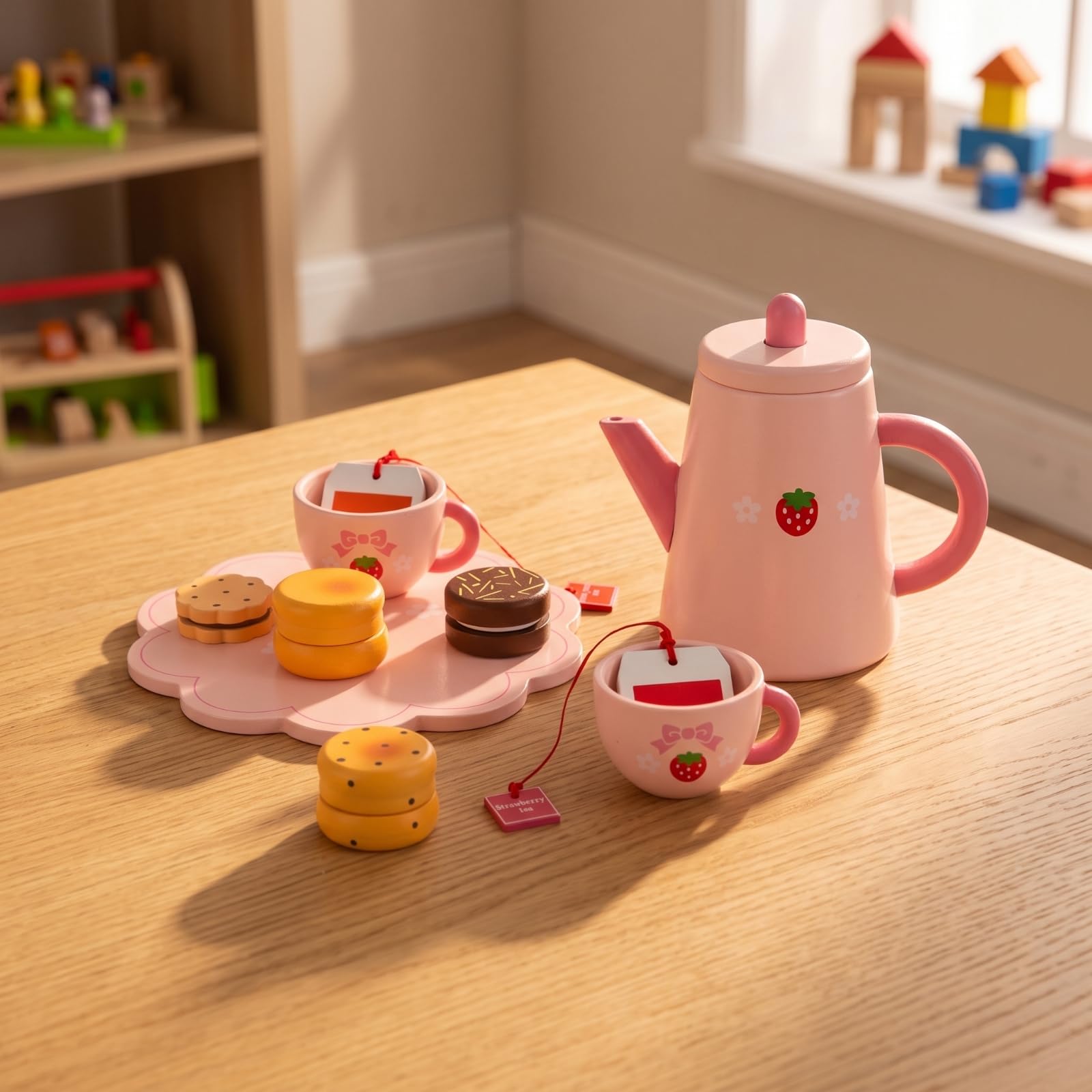 Servizio da tè Giocattolo Sicuro | Realistico, Set da tè con Vassoio, Didattico, per Asilo, Bambini