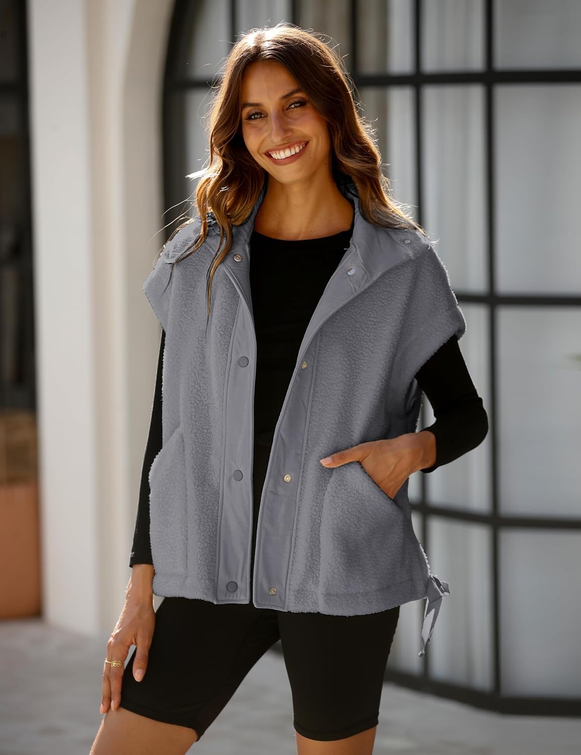 Athlisan Womens Fleece Vest Casual Sleeveless Button Down Sherpa Jacket Outerwear with Pockets - Image 3