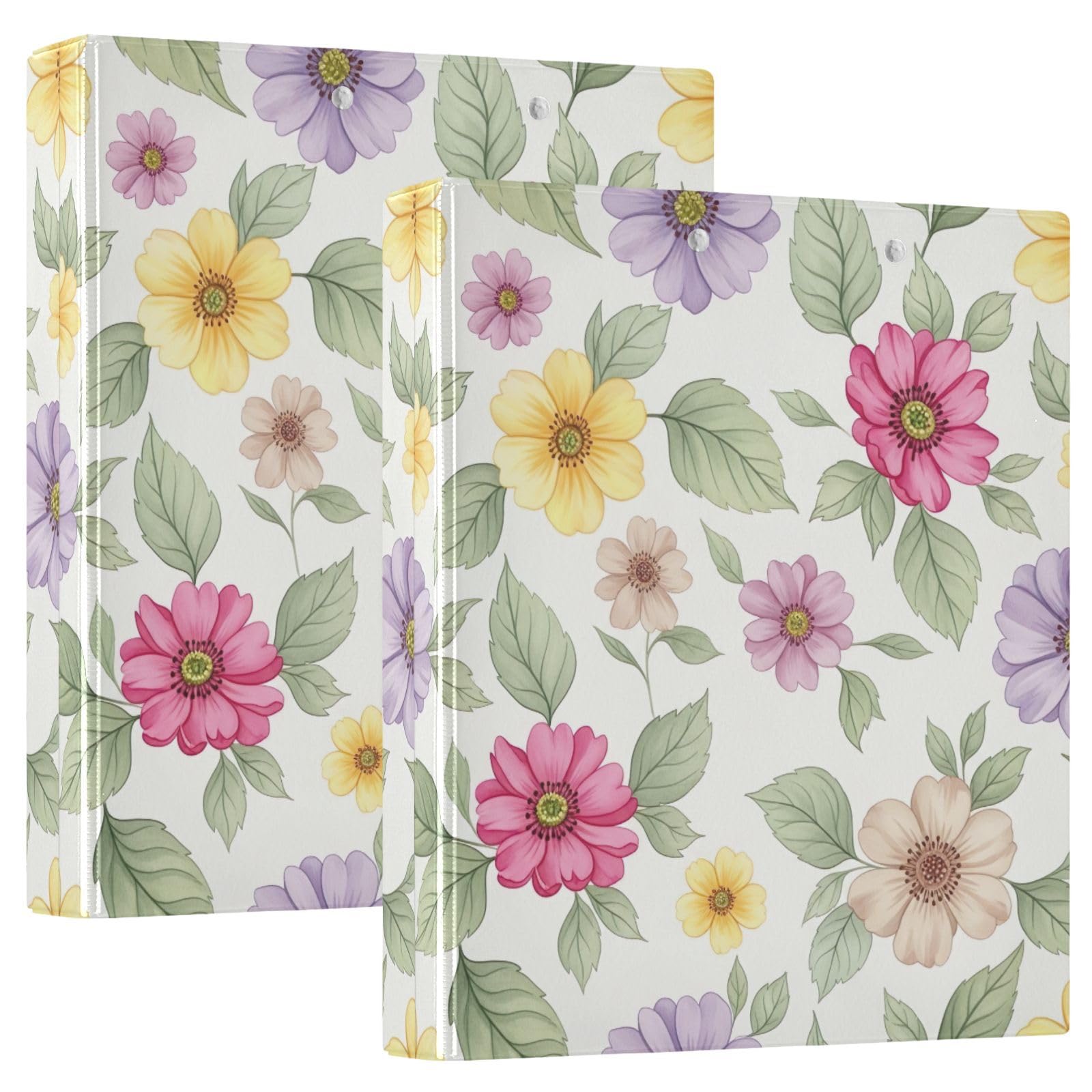 Raccoglitore a 3 anelli, motivo floreale, rosa, viola, con tasche, confezione da 2