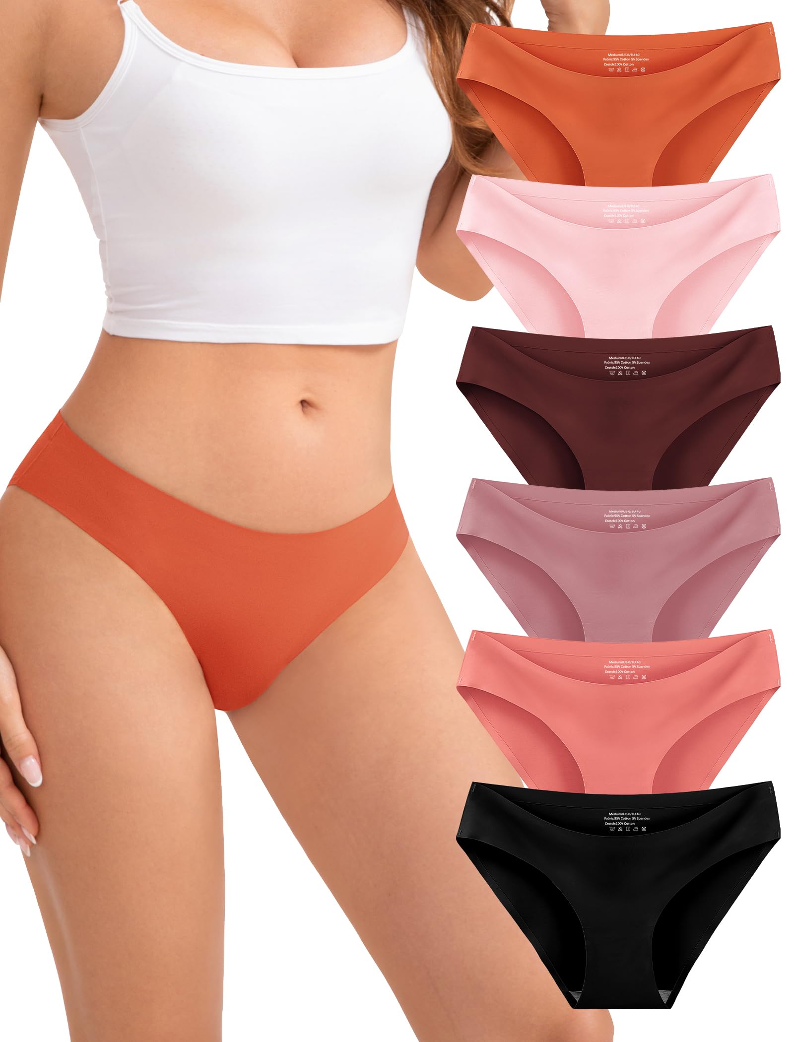 Womens Underwear Seamless Bikini No Show Panties Soft Comfortable Stretchy Invisibles Briefs Low Rise Hipster 6 Pack