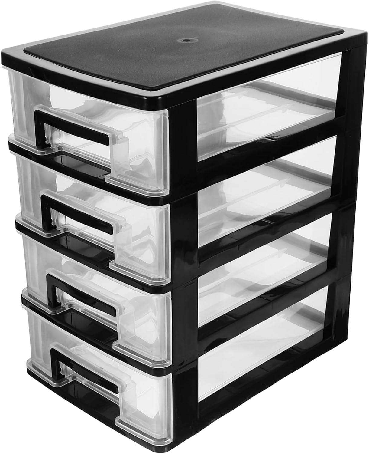 Cabilock 4 Layer Plastic Drawer Storage Organizer, Desktop Organizer with Drawers, Transparent Desktop Makeup Storage Box for Vanity, Office, and Bathroom (Black and Transparent)