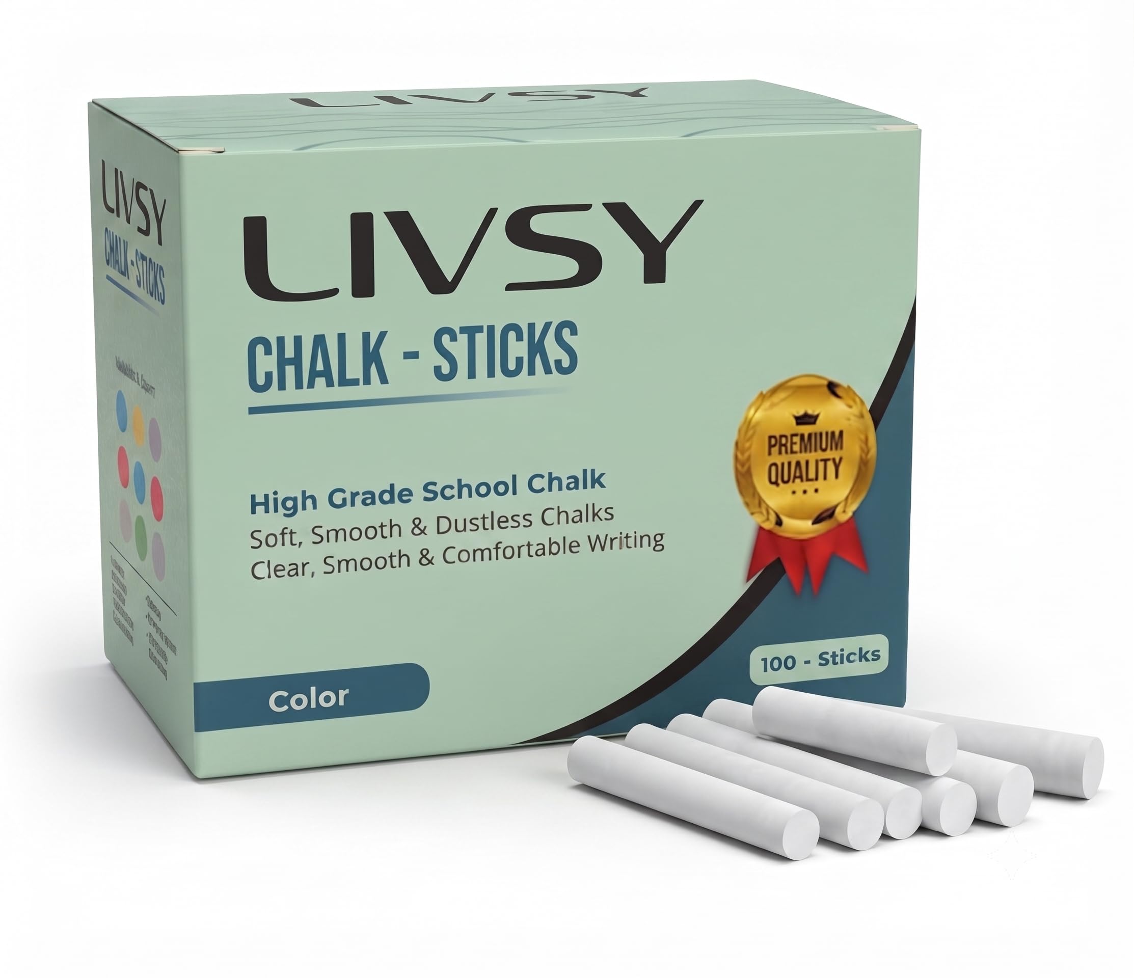 Dustless White Chalk Sticks for Blackboard | Smooth Writing, Non-Toxic Classroom Chalk | School, Office & Home Use | Pack of 100-image-32