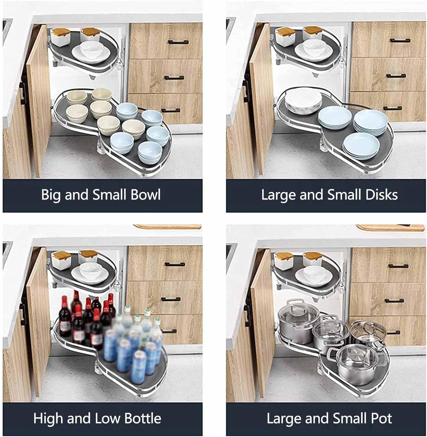 Organizer Estraibile per Angolo cieco per Mobile da Cucina, Vassoio Girevole a 2 Livelli, per Apertura a Sinistra, Organizer Estraibile per Angolo cieco per 20 mobili, per mobili da 900-1000 mm -