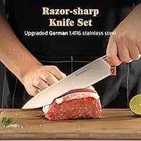 Vista 5 de Astercook Knife Set, Kitchen Knives Set with Block and Sharpener Full Tang 17 Pcs German Stainless Steel Knives Sharp Blade Dishwasher Safe Premium