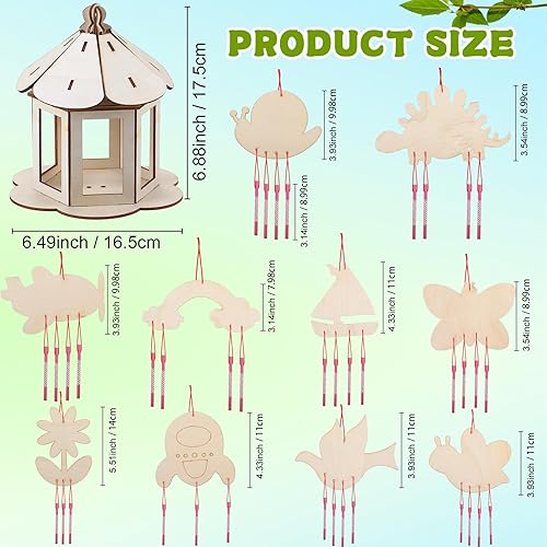 Miniatura 2 de Barydat 10 kits de campanillas de viento de madera para casa de pájaros, kits de madera para pajareros, kits de manualidades de pintura de madera,