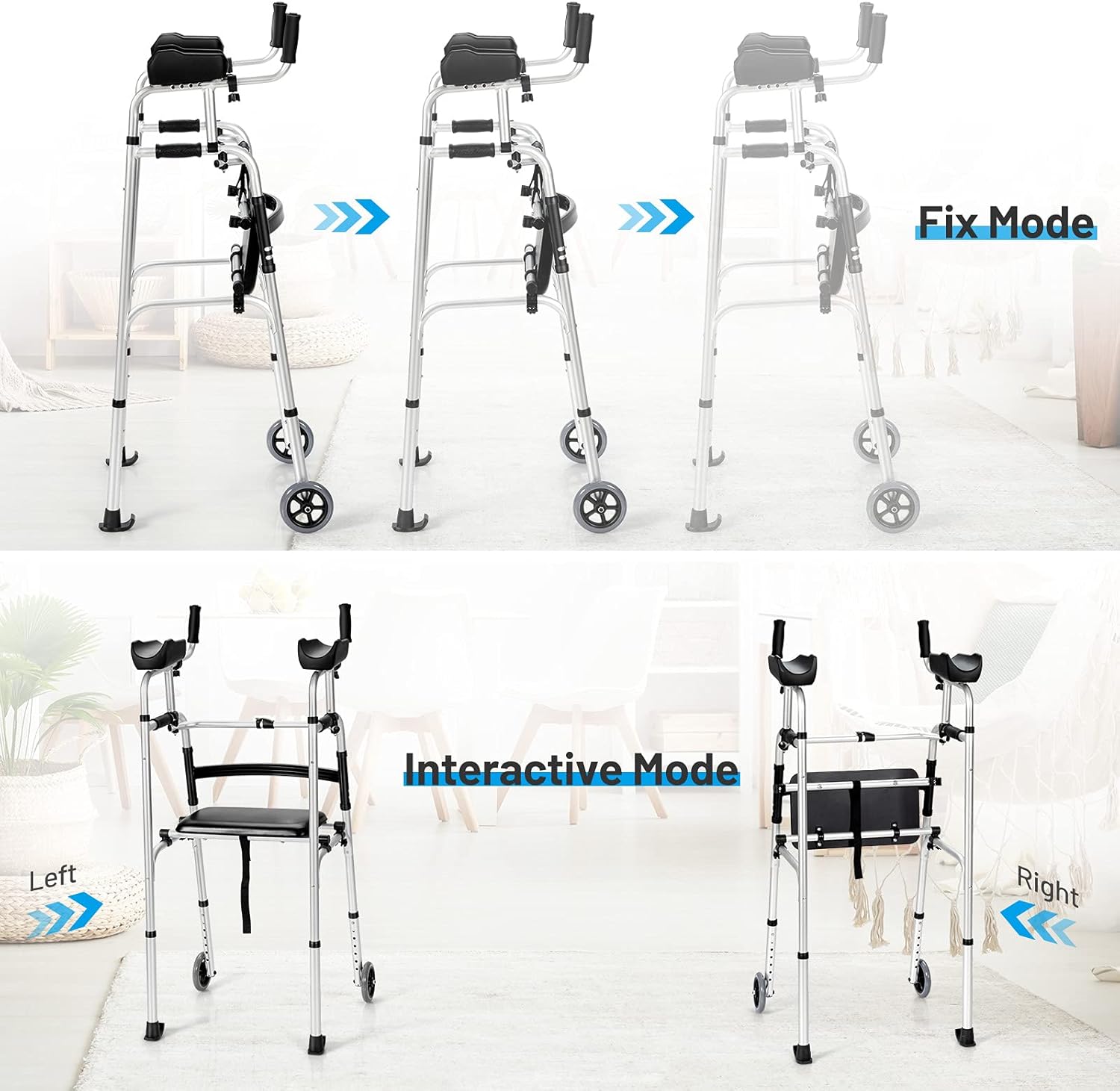 GYMAX Folding Walker, Adjustable Standard Walker with Removable Armrest, Seat, Wheeled Rolling Rehabilitation Auxiliary Walking Aid for Senior, Disabled, Limited Mobility : Health & Household