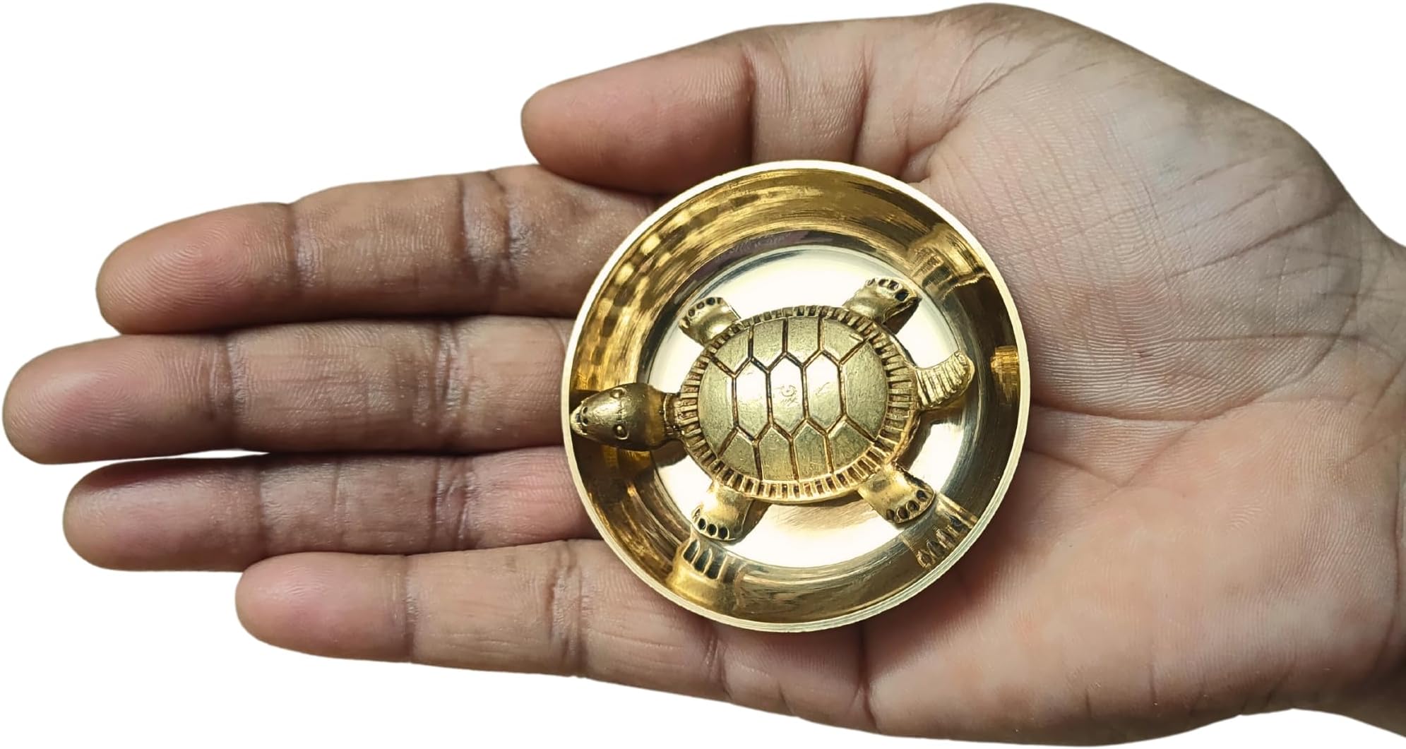 anciently Feng Shui Tortoise for Good Luck | Brass Tortoise with Plate, Small Size, Brass, Gold Colour, 1 Set