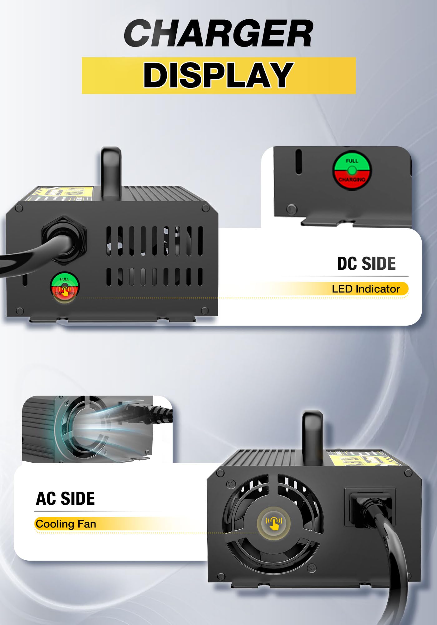 14,6V 50A Litio Cargador de Batería para 12V (12,8V) LiFePO4 Baterías, Diseño Compacto y Duradero con Protección Completa