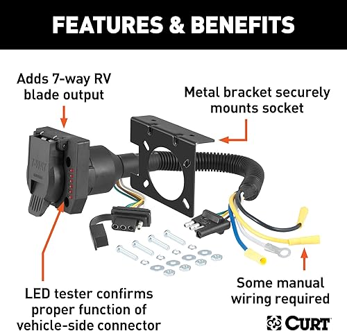 Miniatura 3 de Adaptador eléctrico de salida dual plano de 4 vías CURT 57674 con probador