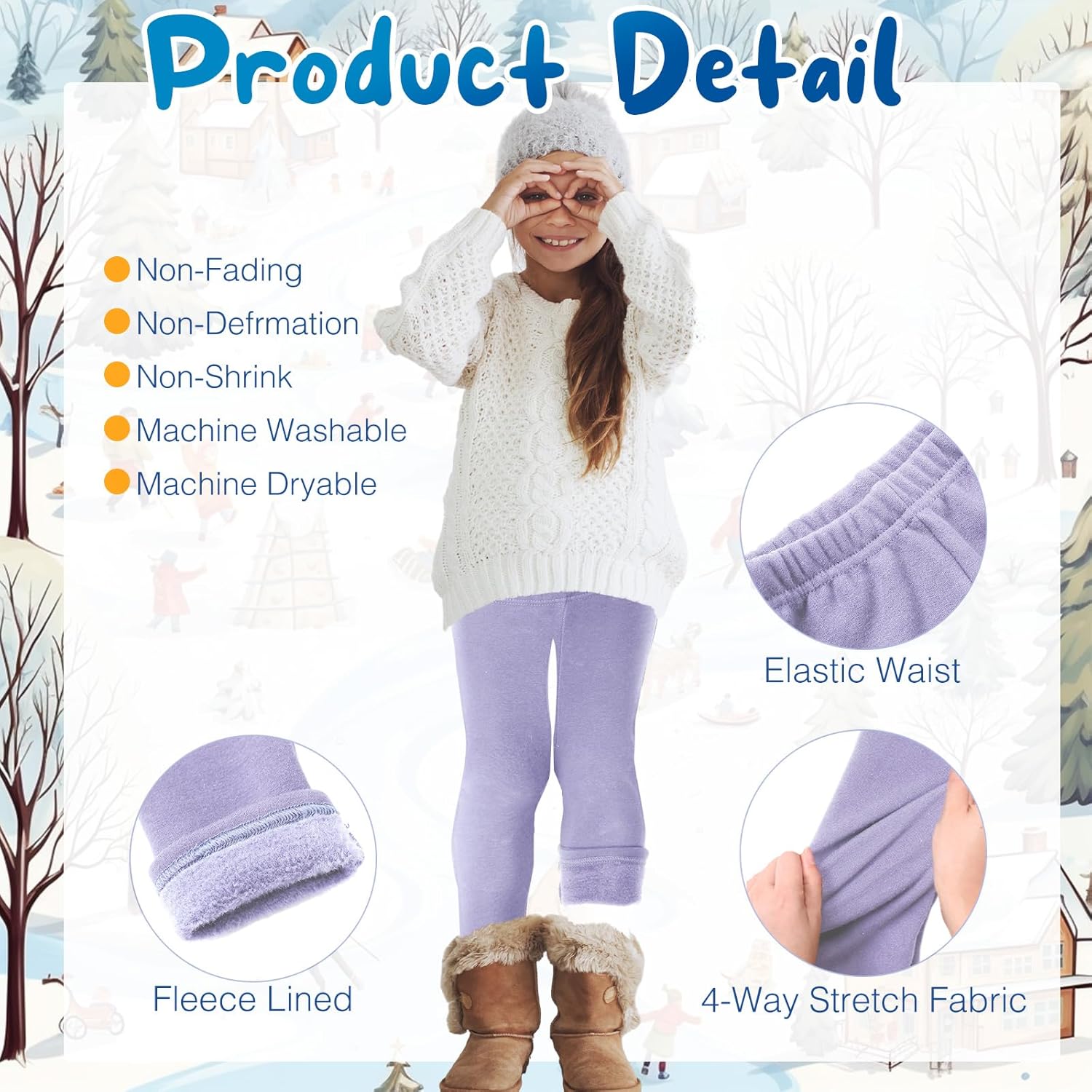 Chuarry 4 Pcs Girl's Winter Fleece Pants Lined Warm Full Length Basic Thick Pants for Kid Toddler - Image 3