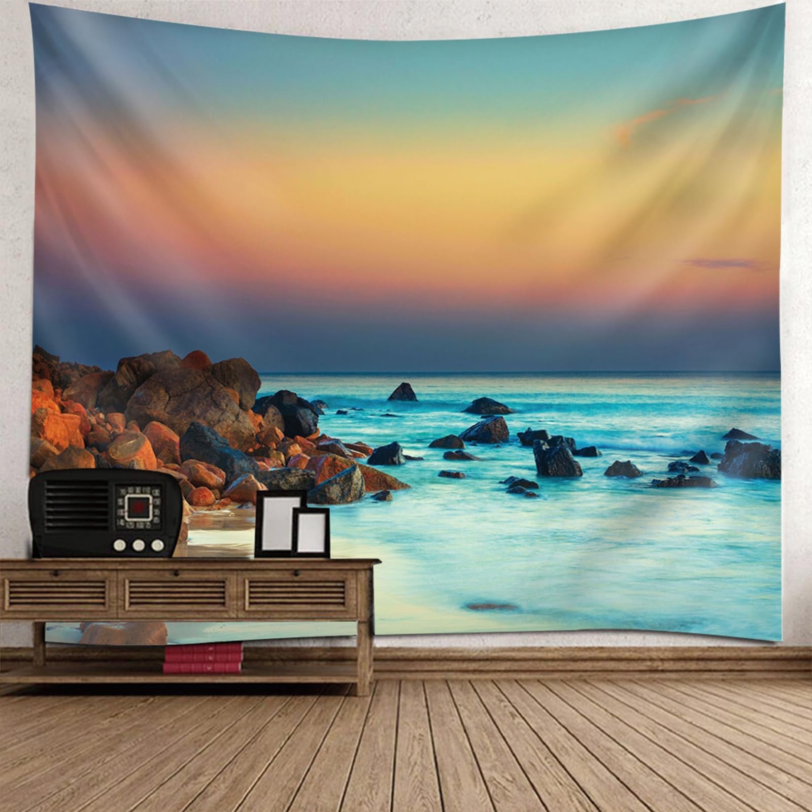 Tapiz de pared para dormitorio infantil de tela con paisaje de mar de 130 x 150 6