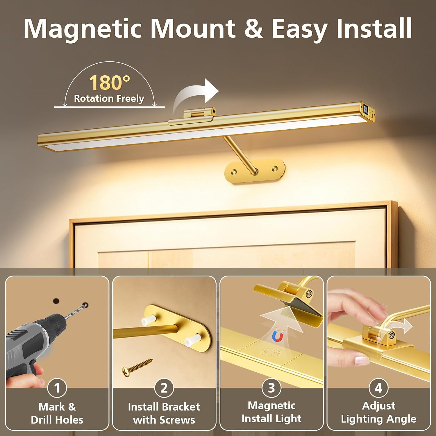 Picture Lights for Wall, 16inch Rechargeable Art Light with Remote, 2Pack image 5