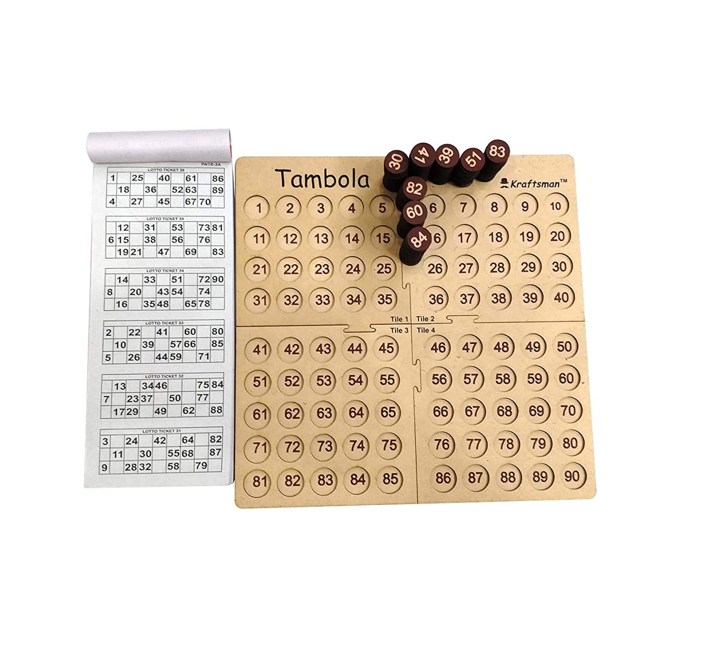 GOLDEN FEATHER Baby Portable Wooden Tambola Housie Bingo Board Game For Indoor Family Fun Game With 600 Tickets 4