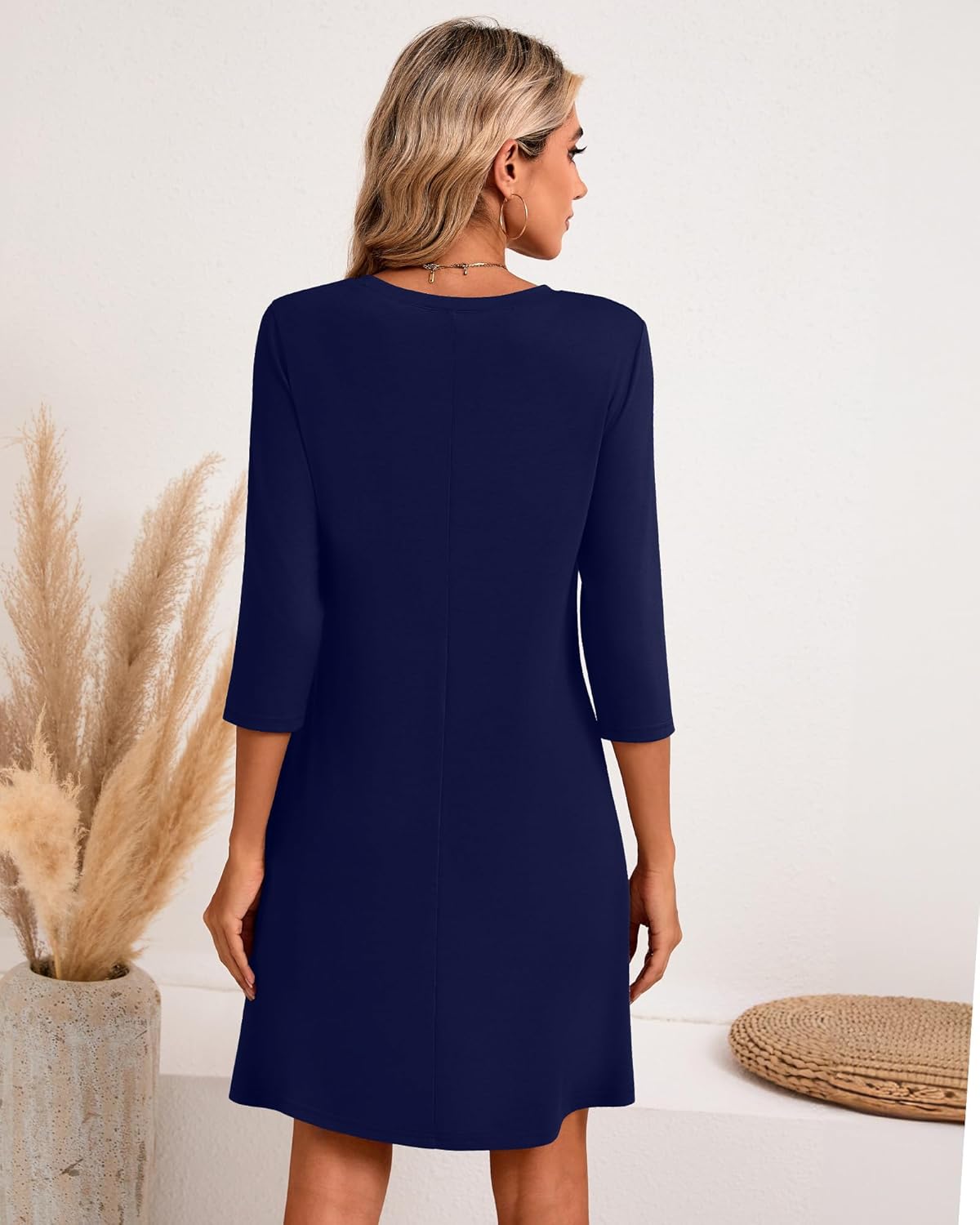 Huukeay 3 Pack Women's 3/4 Sleeve Dresses, Casual Crew Neck Loose fit Swing Autumn T-Shirt Dresses - Image 2