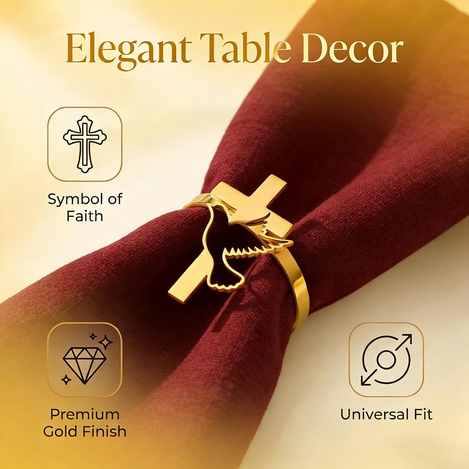 Easter Dove Cross Napkin Rings Set of 20 Western Religious Napkin Holders for Easter Party Decor,Gold Christian Napkin Ring for Baptism Church Wedding Holiday Gatherings Dining Table Setting