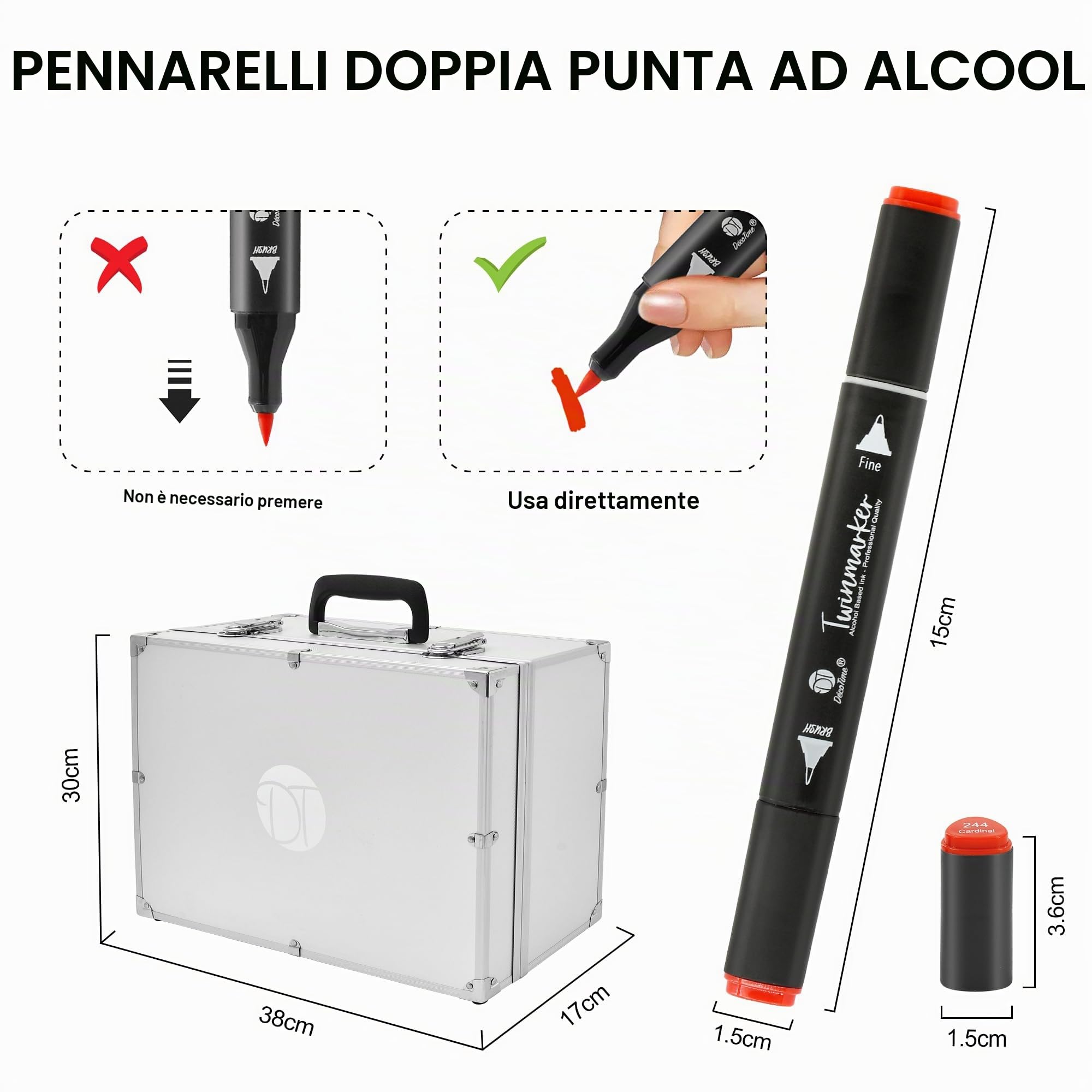 Deco Time Pennarelli a Doppia Punta con Vassoio Deco Impilabile e Custodia Portatile per Arte - 300 Pennarelli a Punta Fine e Pennello - Pennarelli Colorati per Adulti, Bambini - Penne ad Asciugatura